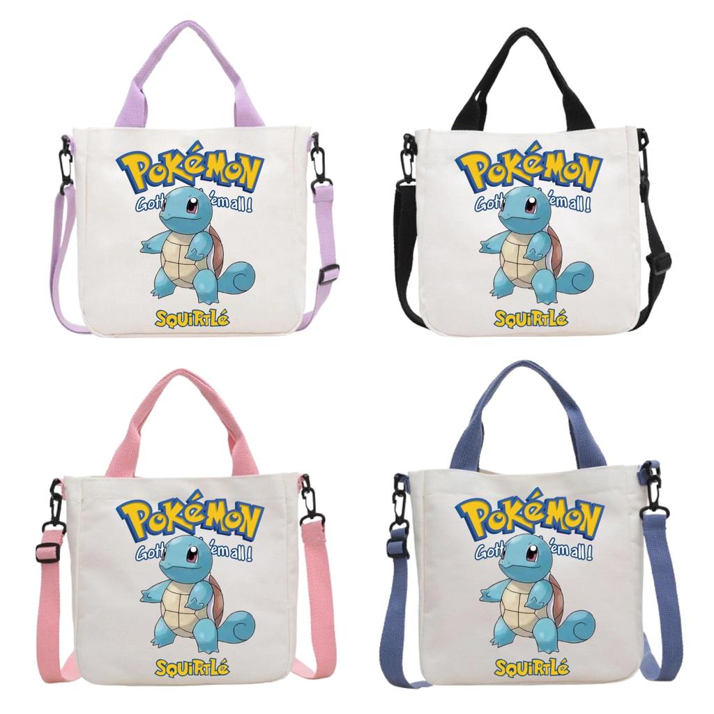 Pokemon Canvas Crossbody Bag Pikachu Cartoon Pattern Print Handbag Fashion Portable Large Capacity Travel Shopping Storage Kid Friendly Entertaining