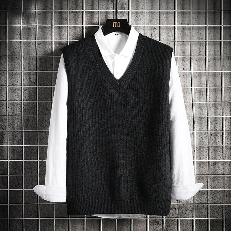 Man Clothes Waistcoat V Neck Vest Knitted Sweaters for Men Business Black Sleeveless Harajuku Fashion