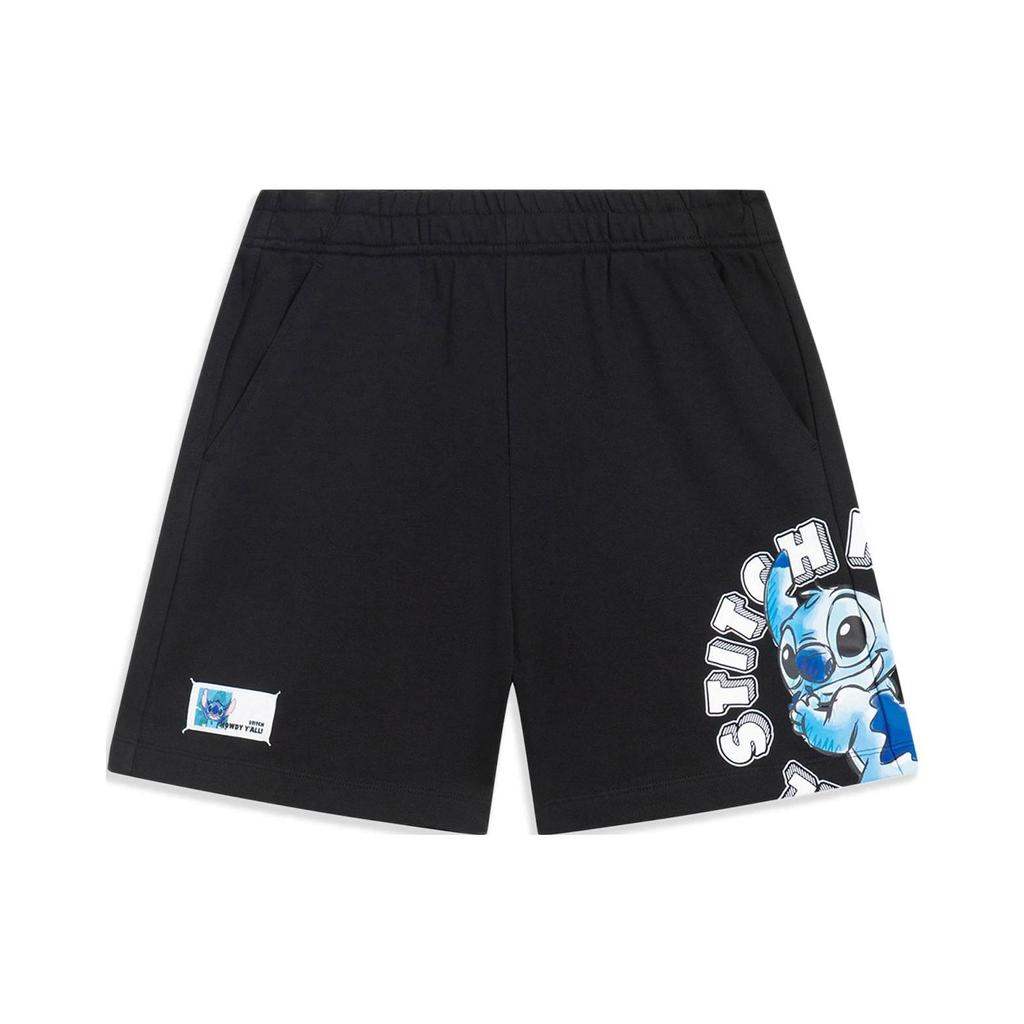 Li Ning X Disney Collaboration Stitch Series Cartoon Print Loose Casual Shorts Women Shorts Black AKST482-1