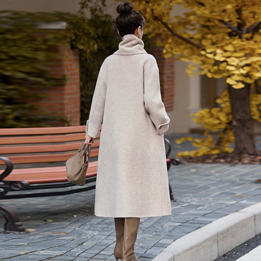 Autumn and Winter New Fashion Fringed Scarf Double-sided Wool Coat Women's Long Temperament Wool Coat
