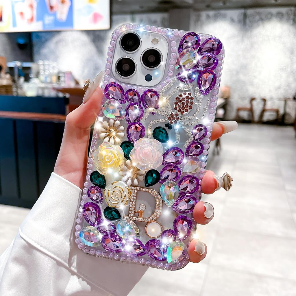 Suitable for IPhone16promax Mobile Phone Case Apple 15pro Full Diamond Spider Flower 16 Luxury Rhinestone Mobile Phone Case