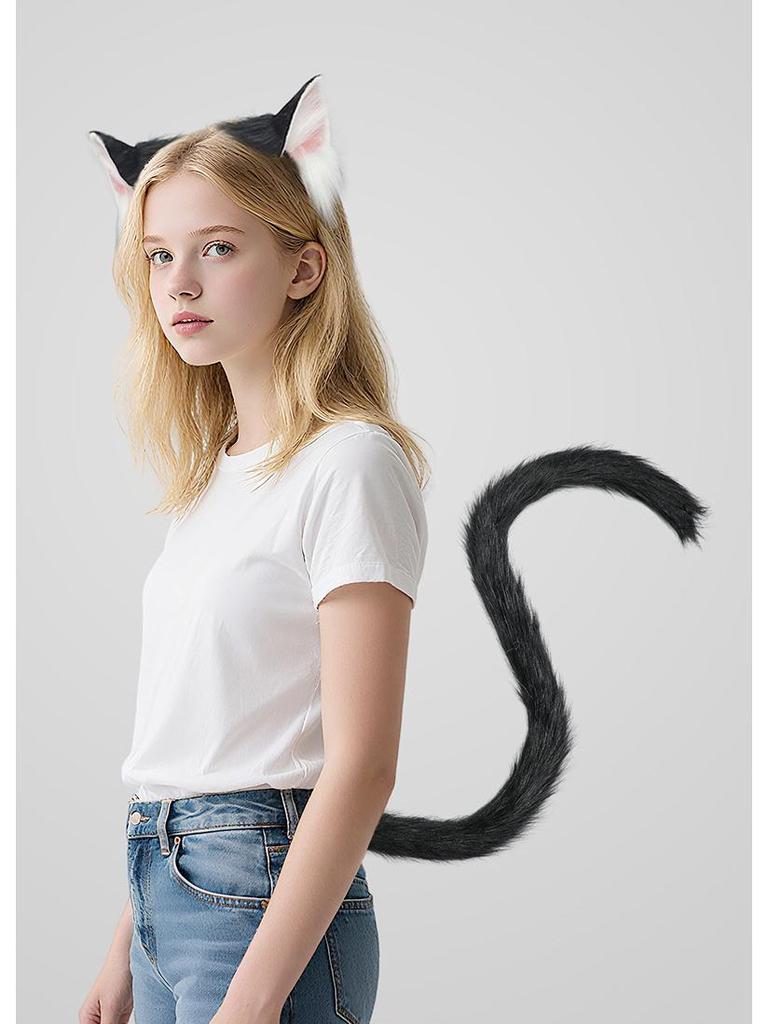 Pluszowy Zestaw Cosplayowy z Uszami i Ogonem Kota na Halloween