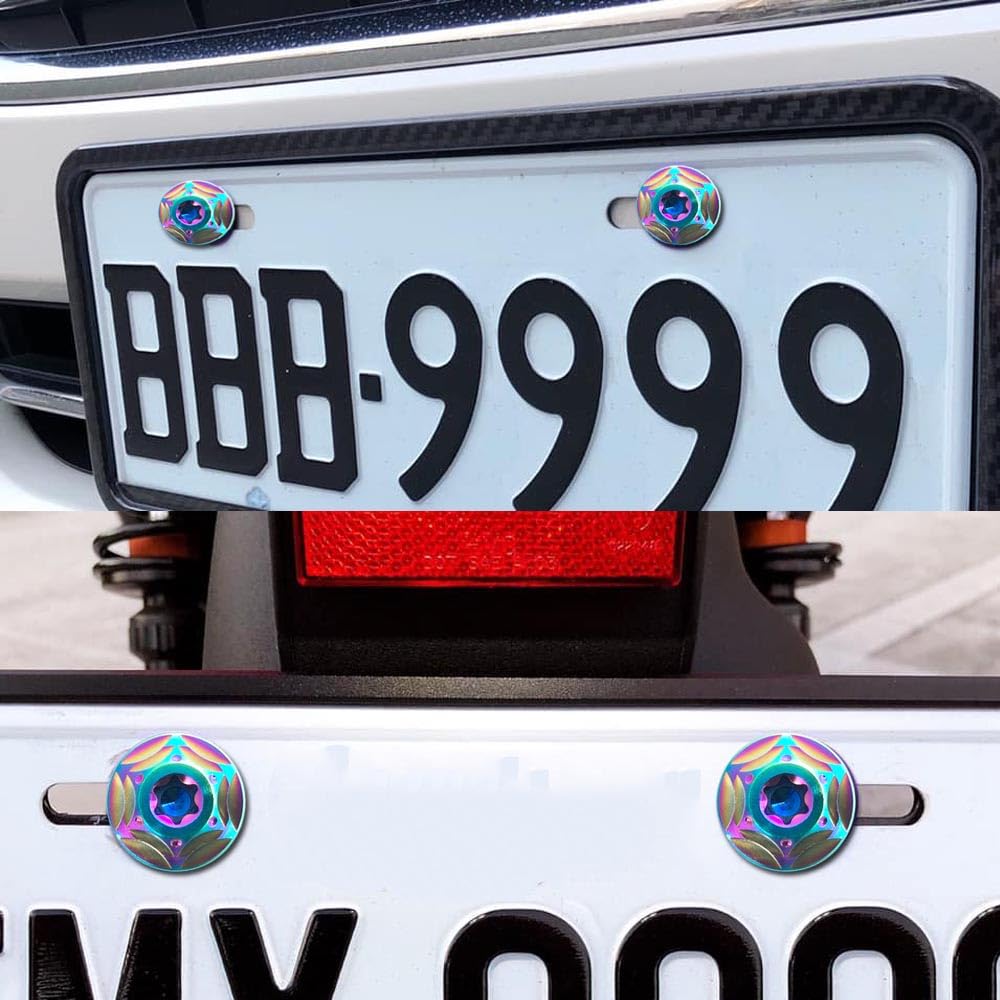 HiLiBoom M6 Anti-Theft Screws Titanium Alloy Snowflake Design Car License Plate Bolts Set of 2 (4 Blue)