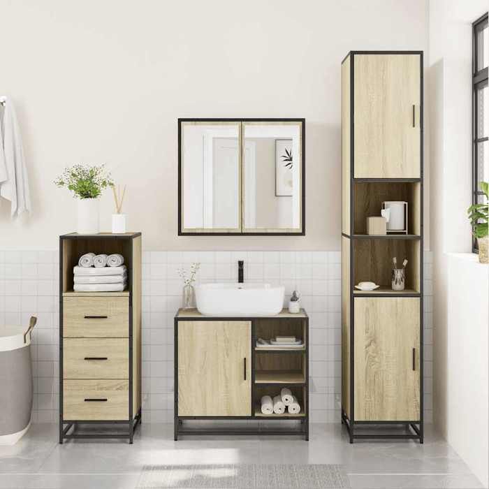 VidaXL Ensemble De Meubles De Salle De Bain 3 Pcs Chêne Sonoma, Armoire De Salle De Bain, Armoire De Rangement De Toilette, 3301086