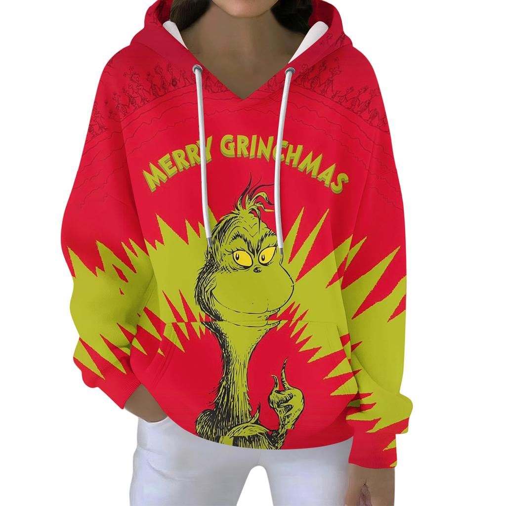 Christmas Hoodies For Women Funny Cute Printed Holiday Sweatshirt Winter Oversized Pullover Tops