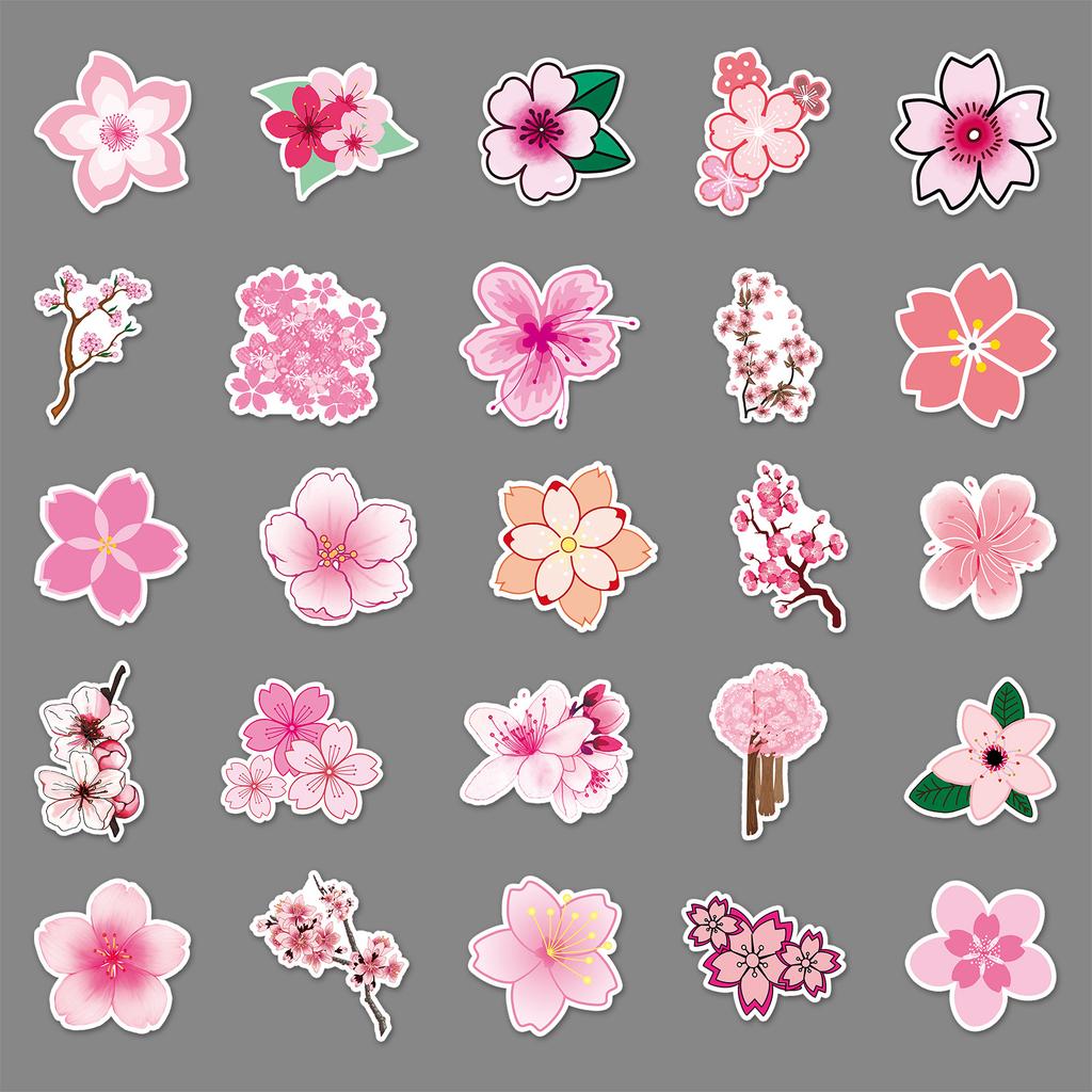 50 Cherry Blossom Doodle Cartoon Fresh Flowers Guka Hand Account Decoration DIY Skateboard Mobile Suitcase Stickers