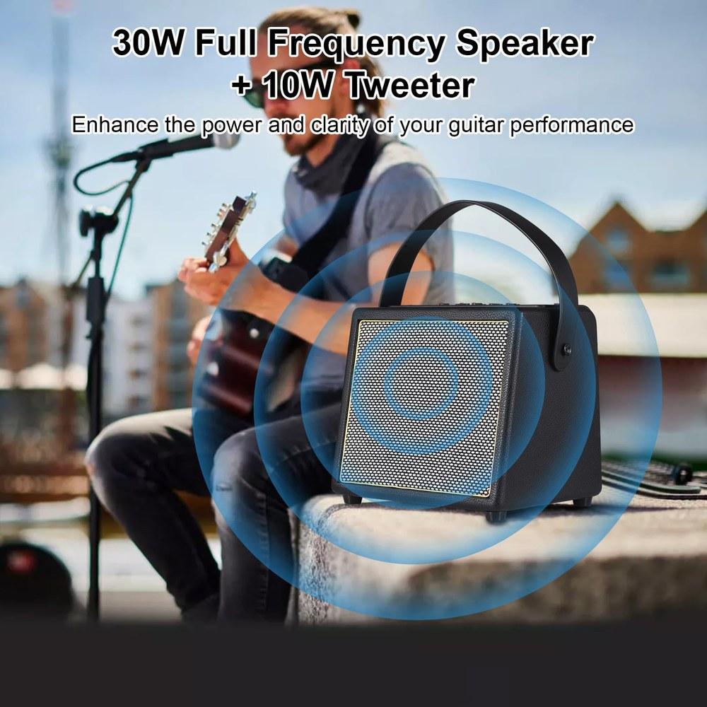 Rowin 30W Electric Guitar Amplifier Portable Rechargeable Acoustic Amp BT Reverb Chorus Effects Microphone Input Aux Headphone Jack Home Practice