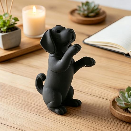 3D Printed Cute Dog Figurine Funny Puppy Sculpture Desktop Small Black Dog Ornament for Shelf Desk Home Office Decor