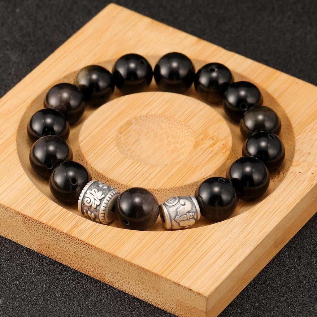 Ethnic-Style Sterling Silver S999 Fu Character Spacer Beads: Retro Barrel Ruyi Beads for DIY Lucky Silver Jewelry