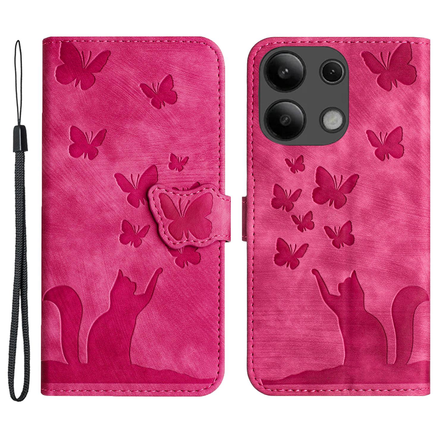 

Для Xiaomi Redmi Note 13 4G Чехол из ПУ кожи Чехол для телефона с рисунком бабочки и кошки Rose