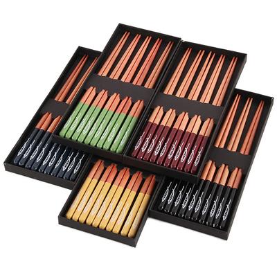 5Pairs Healthy Chopsticks Set Anti-skid Japanes Style Sushi Rice Reusabl Chopsticks Bamboo Wood Kitchen Tableware Dinnerware Se