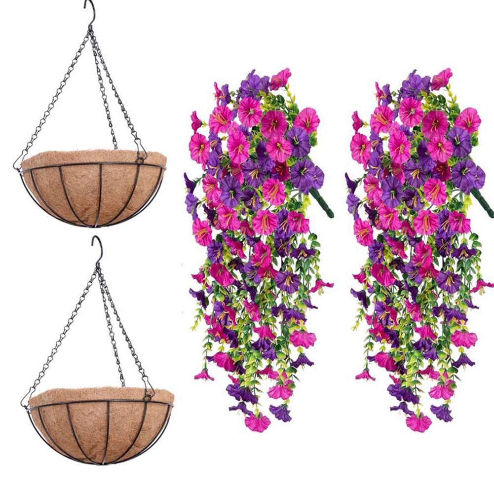 2/4Pcs UV-Resistant Artificial Flowers Morning Glory Eucalyptus Hanging Flower Plants Wedding Home Outdoor Garden Decoration