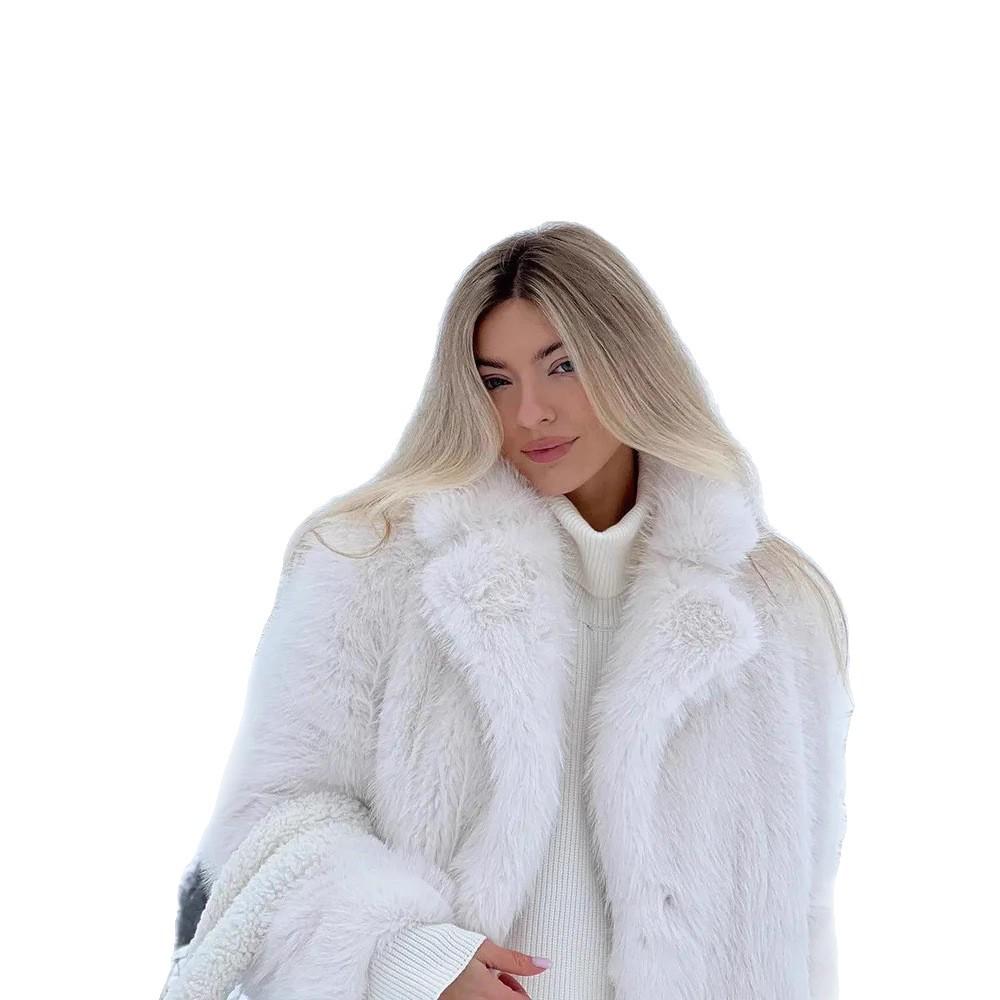 Eco-friendly Faux Fox Fur Mid-length Coat, Thickened Winter 2025 - European/American Style