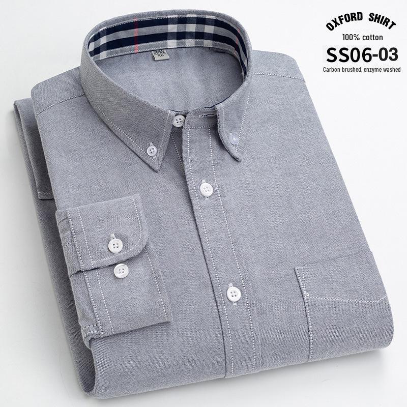 Men's Long-Sleeve Cotton Oxford Plaid Stripe Shirt - Business Casual