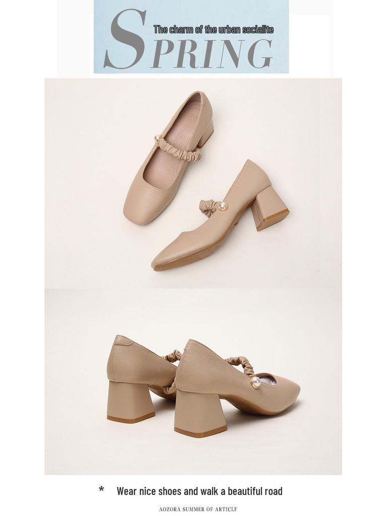 2025 Women’s Mary Jane Fairy Style Square Toe High Chunky Heel Shoes - Versatile for All Seasons