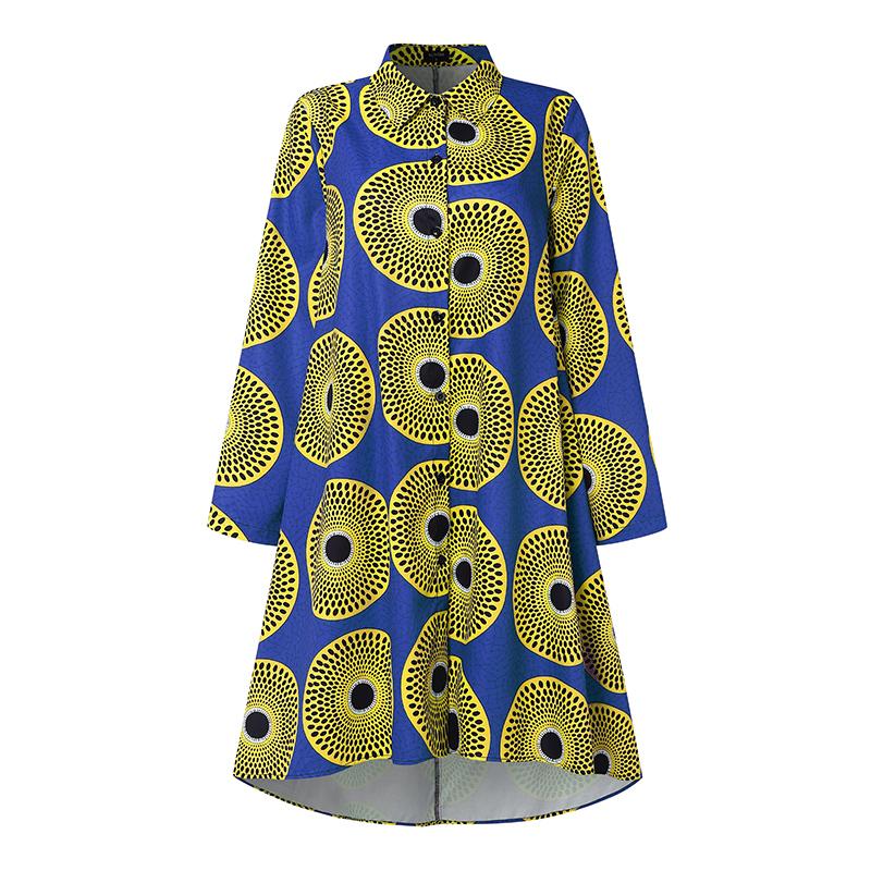 Oversized Women Lapel Neck Long Sleeve Floral Print Loose Casual Party Swing Dresses