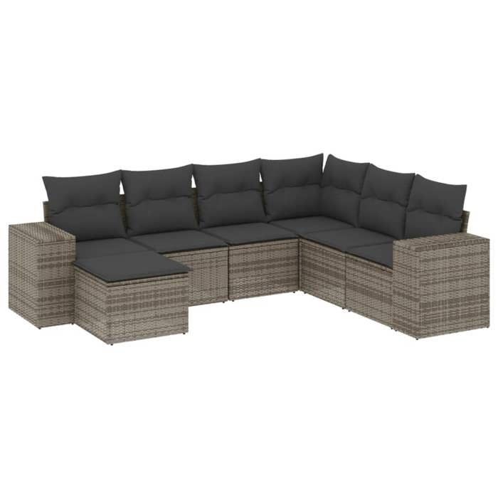VidaXL Salon de Jardin avec Coussins 7 pcs, Canapés de Terrasse, Ensemble de Meubles de Patio, Mobilier d'Extérieur, Gris 3222899