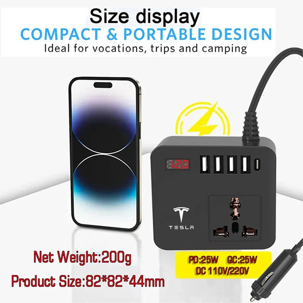 Car Sticker Tesla 1 AC Sockets DC 12V to AC 220V Converter Outlets Car Inverter 4 USB Ports 300W Power Adapter For Tesla Model Y