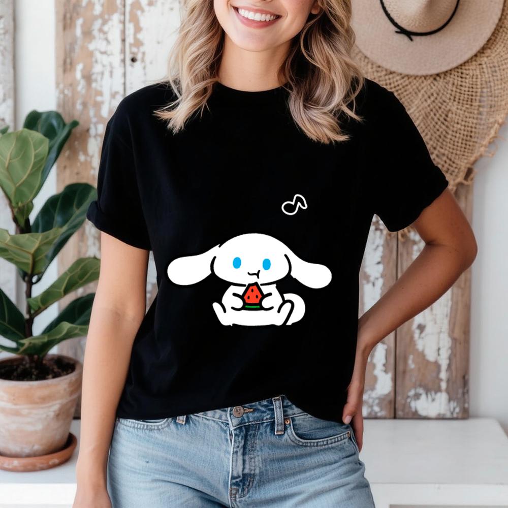 2026 Summer Cinnamoroll Watermelon Time Print Cotton T Shirt for Women Casual Comfort Soft Breathable Short Sleeve Summer Top