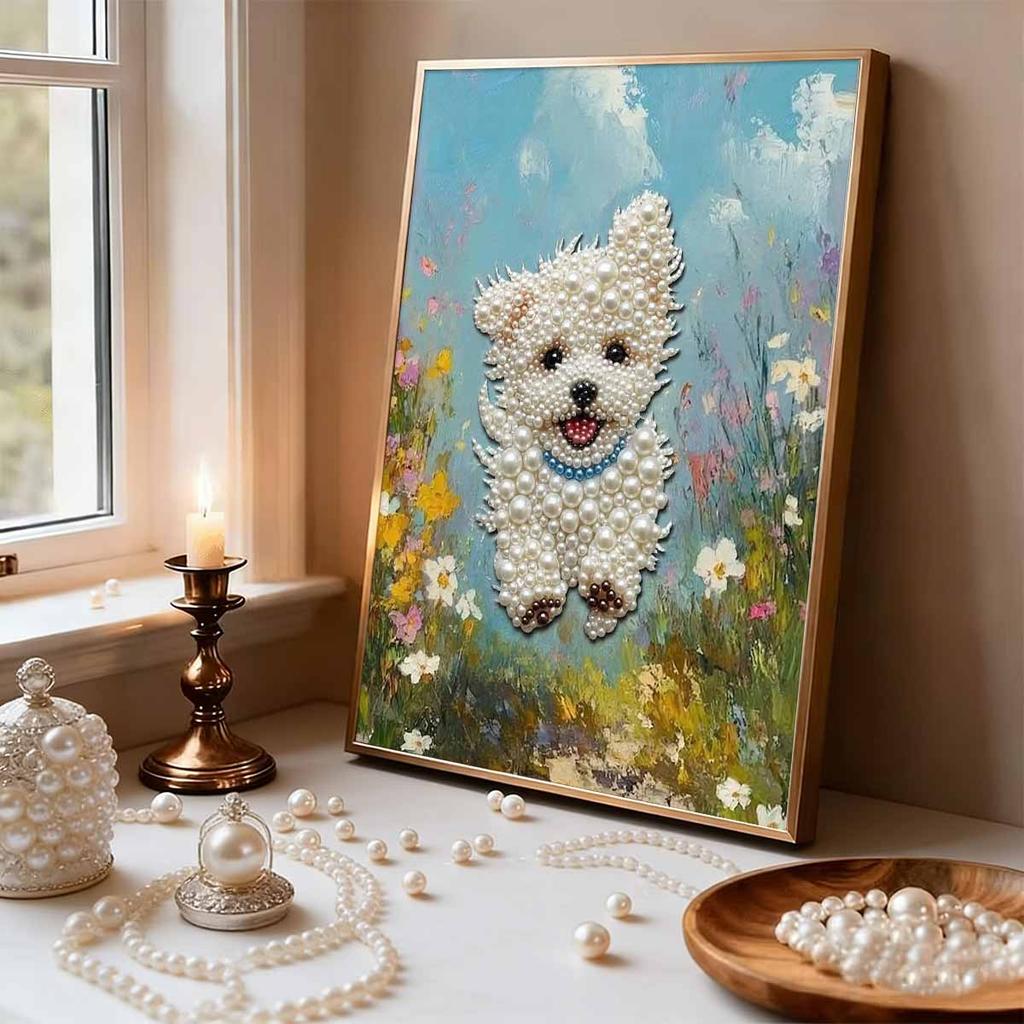 DIY Pearl Painting Set The Running Puppy Pattern Home Decoration Handmade Sticky Diamond Creative Canvas Pearl Art Painting Crafts Perfect Gift
