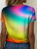 Women's short-sleeved T-shirt with rainbow gradient design, lightweight and breathable