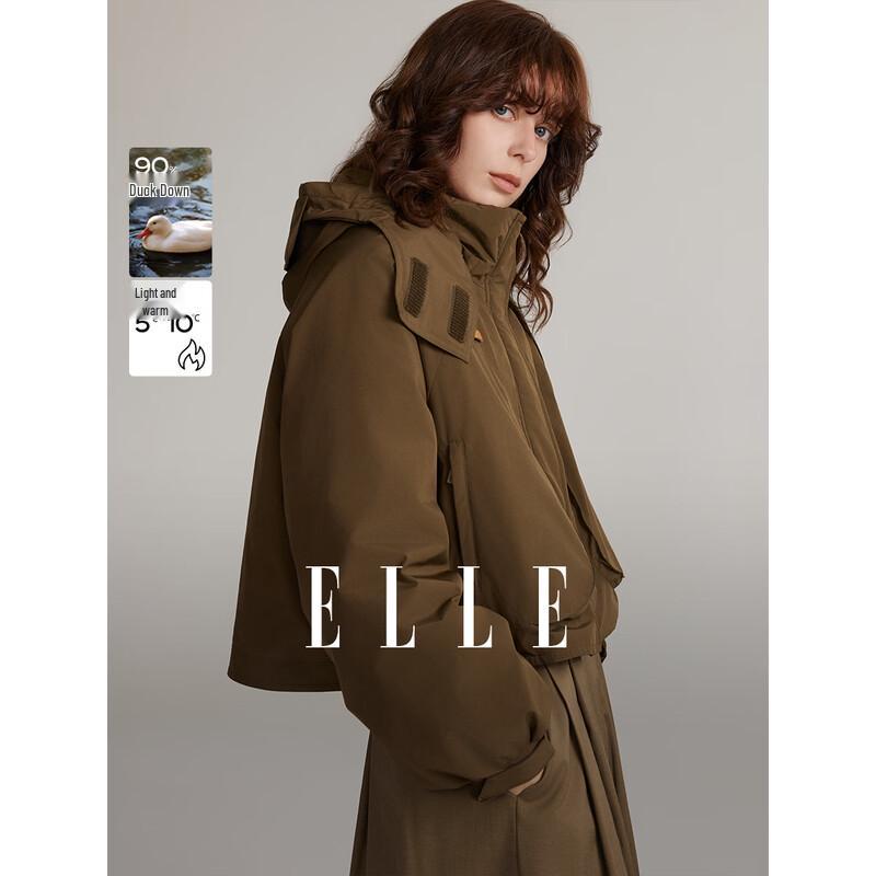 ELLE 90% White Duck Down Loose Hooded Short Down Jacket M
