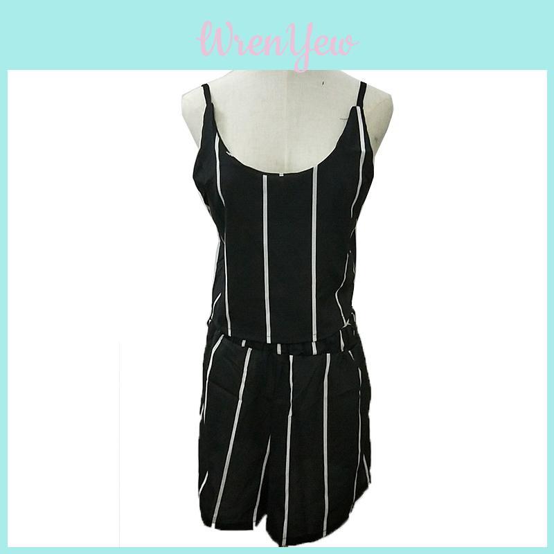 Elegant Striped V-neck Backless Two-piece Outfit Suits For Women In Summer