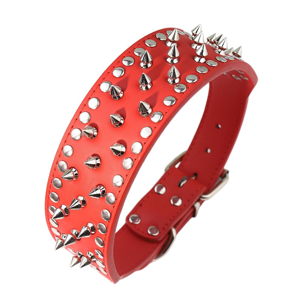 Width 2 Inch Anti-bite Spiked Dog Collars Adjustable Microfiber Leather Necklace Sharp Rivets Pet Collar Outdoor Dog Walking