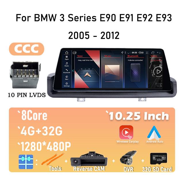 10.25" IPS Screen Car Radio Stereo Video Player GPS Navigation For BMW 3 Series E90 E91 E92 E93 2005 - 2012 Android 14 System