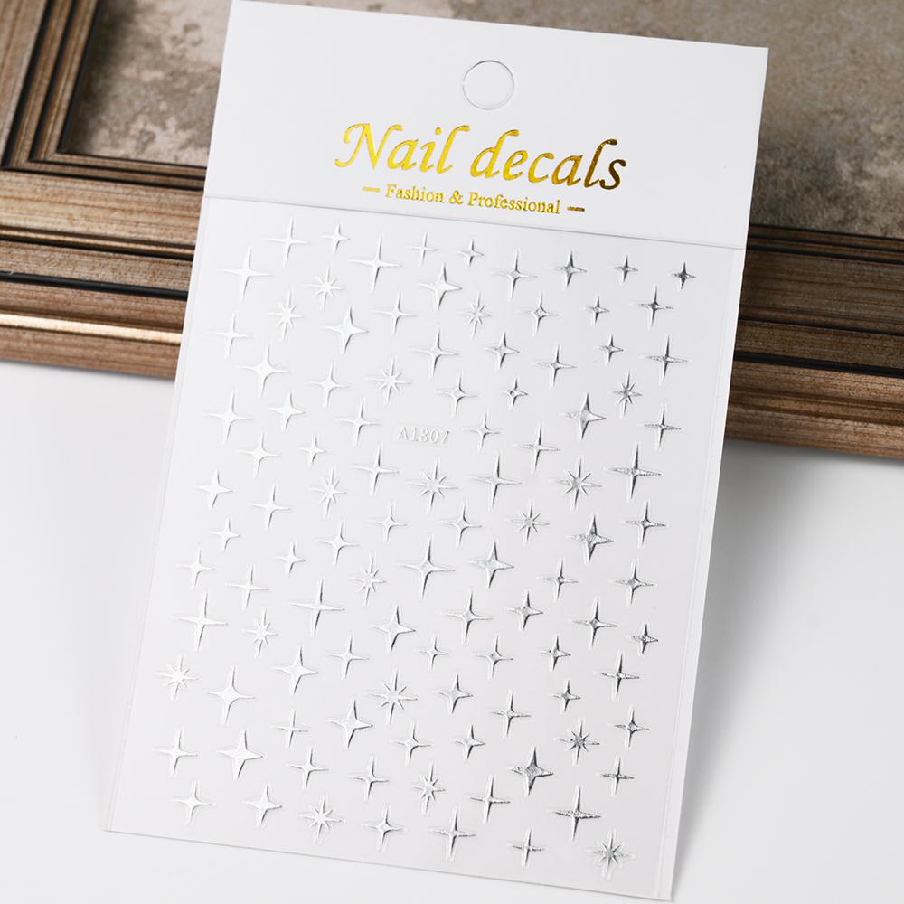 1pcs 3D Bronzing Gold Love Nail Art Stickers Holographic Stars Sun Starlight DIY Nail Decals Manicure Decoration