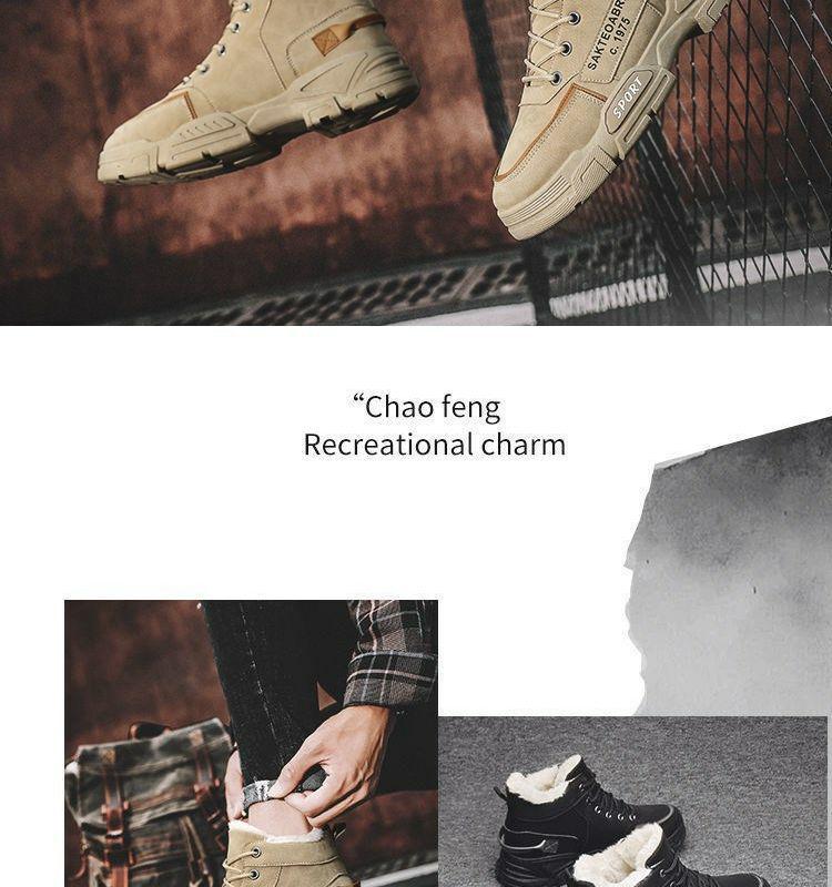 Men's Korean Style Velvet-Lined Martin Boots – High Top, Warm Winter Work Shoes