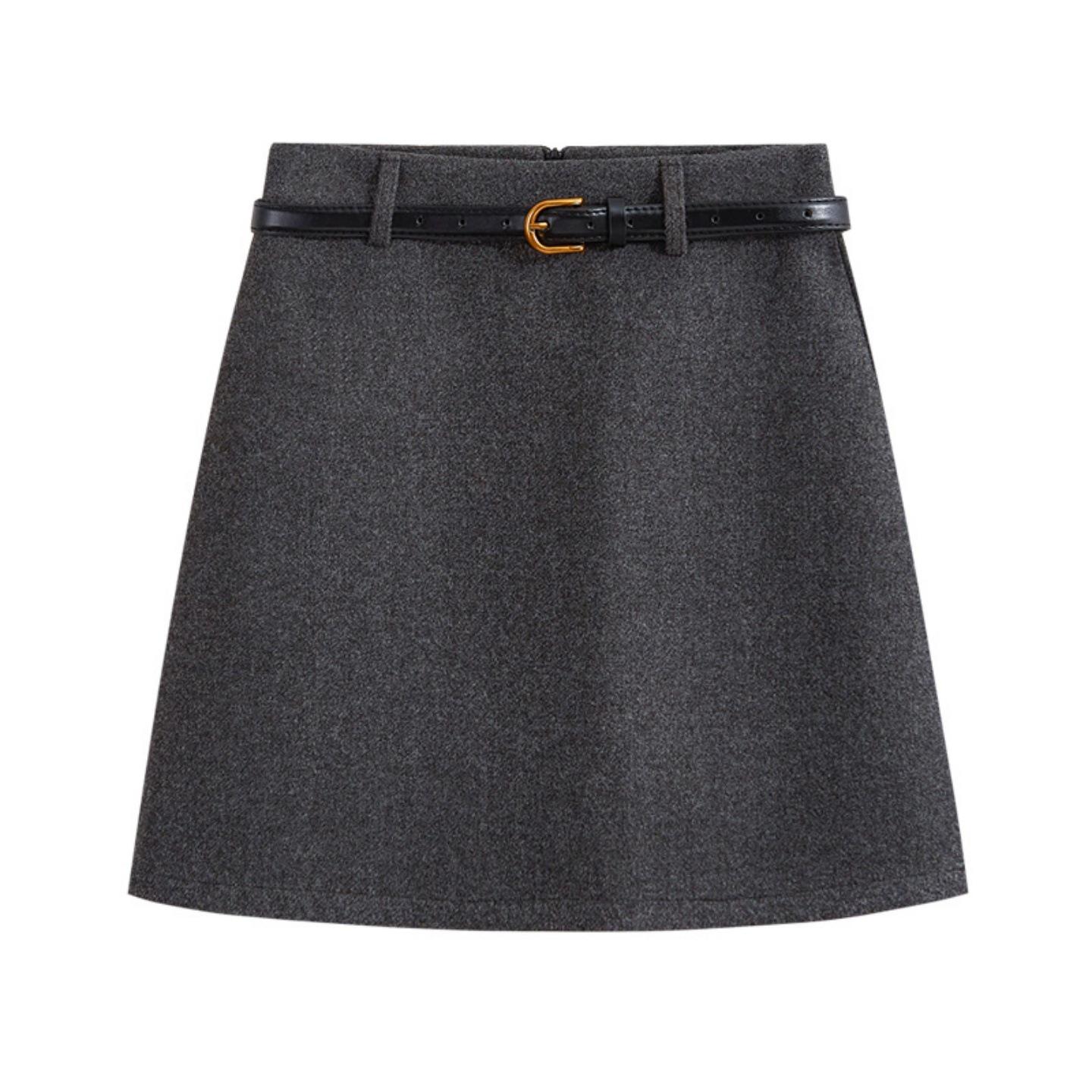 

Plus Size Korean Woolen A-line High Waist Hip-hugging Skirt for Women - Spring/Autumn Anti-exposure Short Skirt 3XL сірий колір