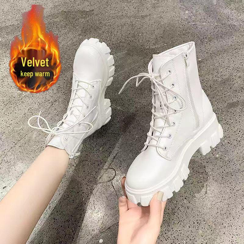 

Women s Genuine Soft Leather Martin Boots, British Style, Student Korean Version, Thick-Soled, Plus Velvet, Mid-Calf, Autumn Winter Versatile Boots. 35