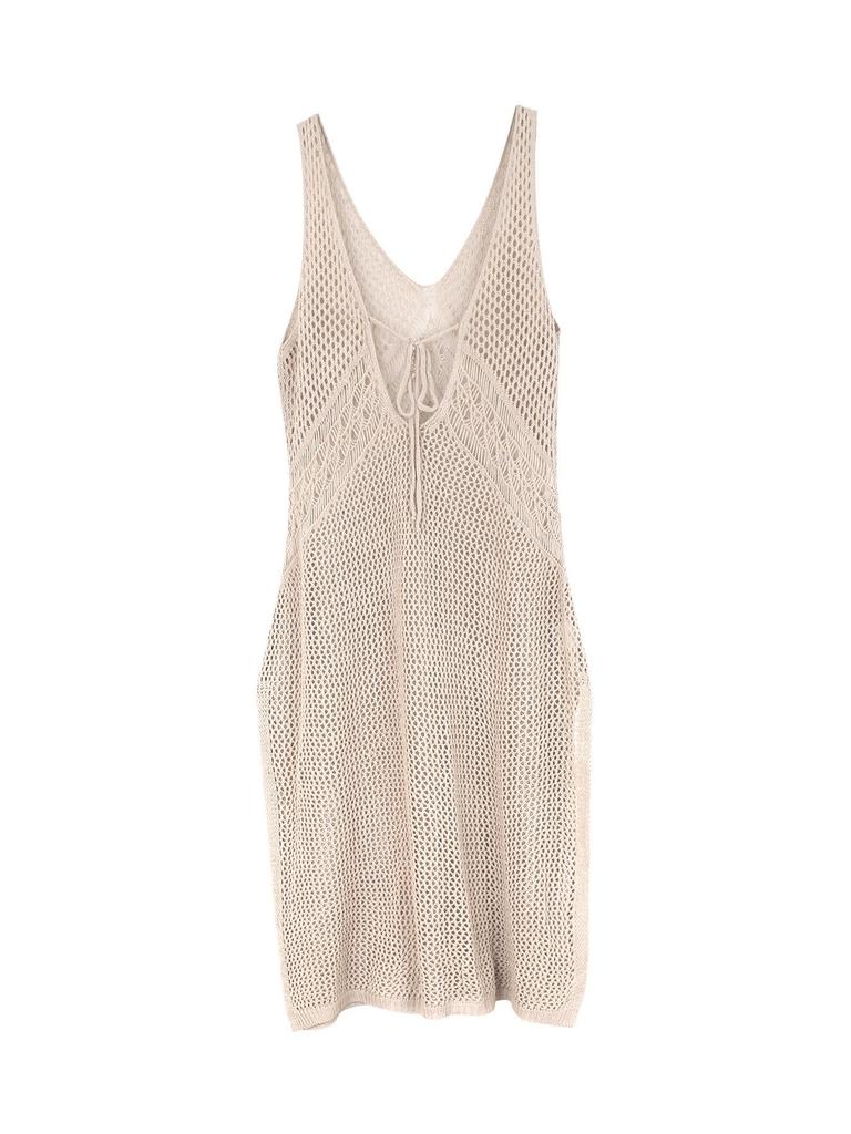 Vestido de praia com decote em V, sem mangas, cor sólida e vazado - Coleção primavera/verão