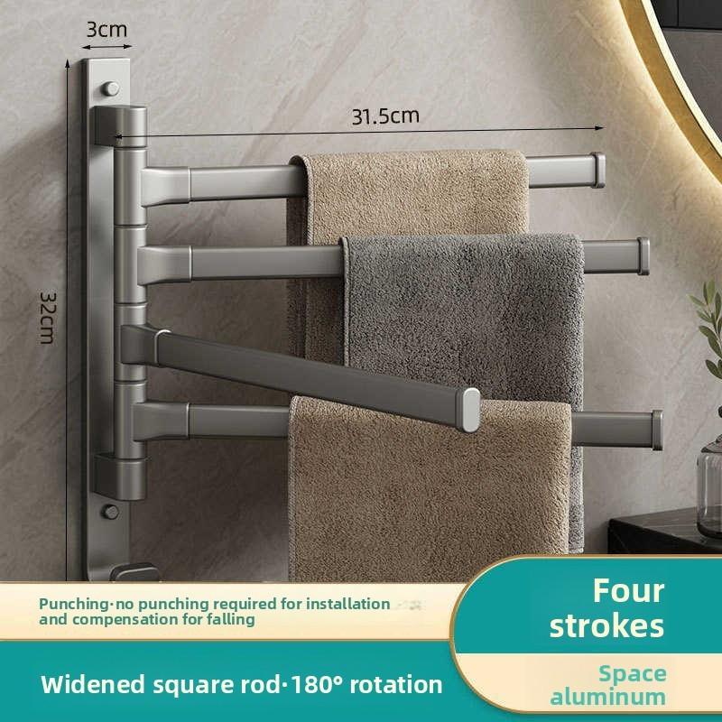 Modern Minimalist Space Aluminum Rotating Bathroom Towel Rack With No Drill Mount For Home Use