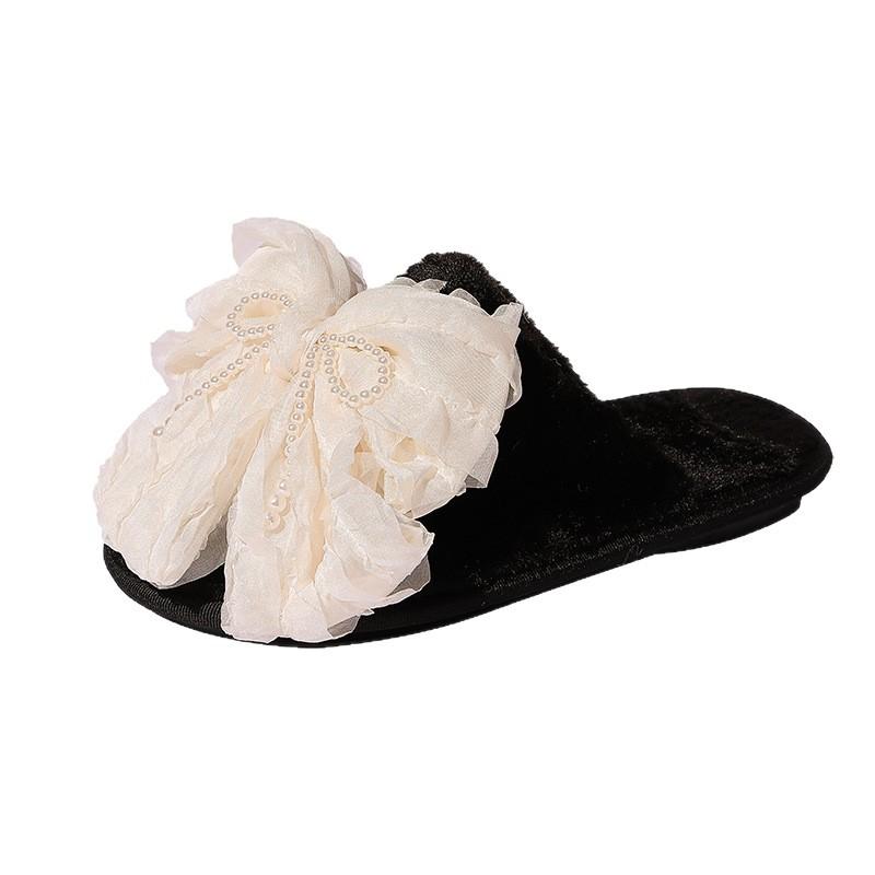 Thick-bottomed Bow Slippers for Women's Wear New Fashionable Pearl Versatile Casual Sandals Soft-bottomed Comfortable One-word Slippers