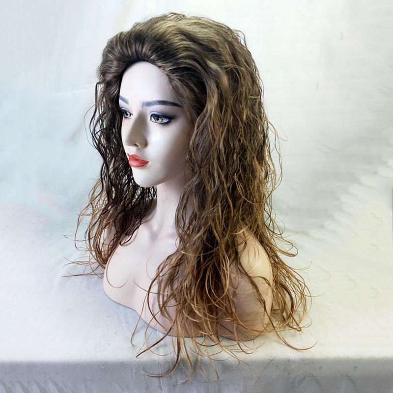 Braune Perücken für Männer Synthetische Perücke Wellig Mittelscheitel Perücke Lang Ombre Dunkelbraun Synthetisches Haar Halloween Party Cosplay Perücken