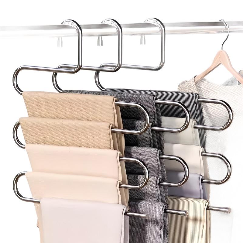 Home Forged Iron Pants Rack, Specialized Hanger for Hanging Pants, Multi-layer Multifunctional Wardrobe with Built-in Storage Space