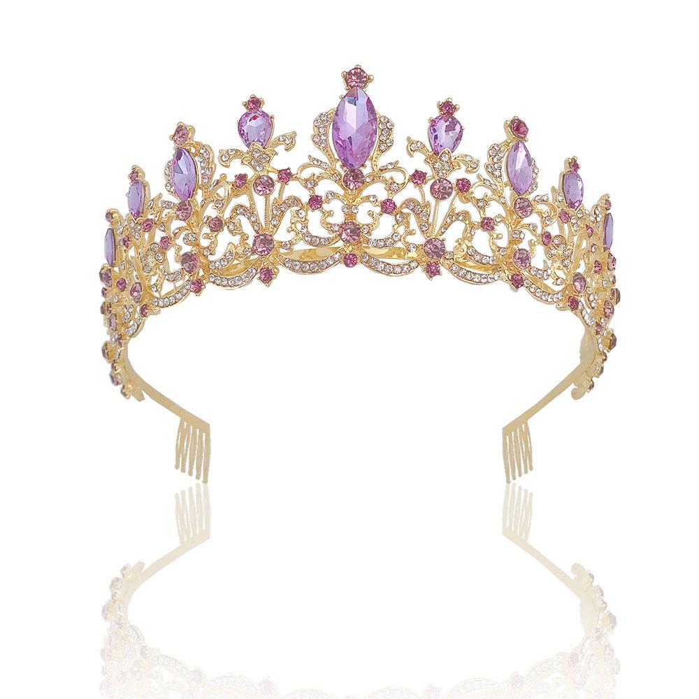 New Violet Rhinestone Bridal Crown Bridal Headdress with Headband