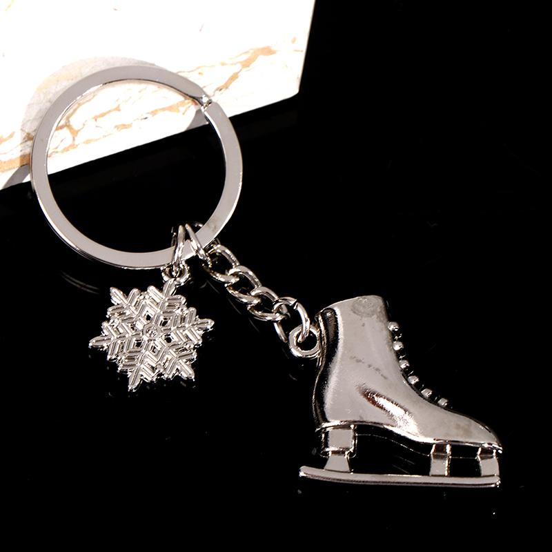 Silver Color Ice Skates Snowflake Pendant Key Ring Skating Key Chain Keychain