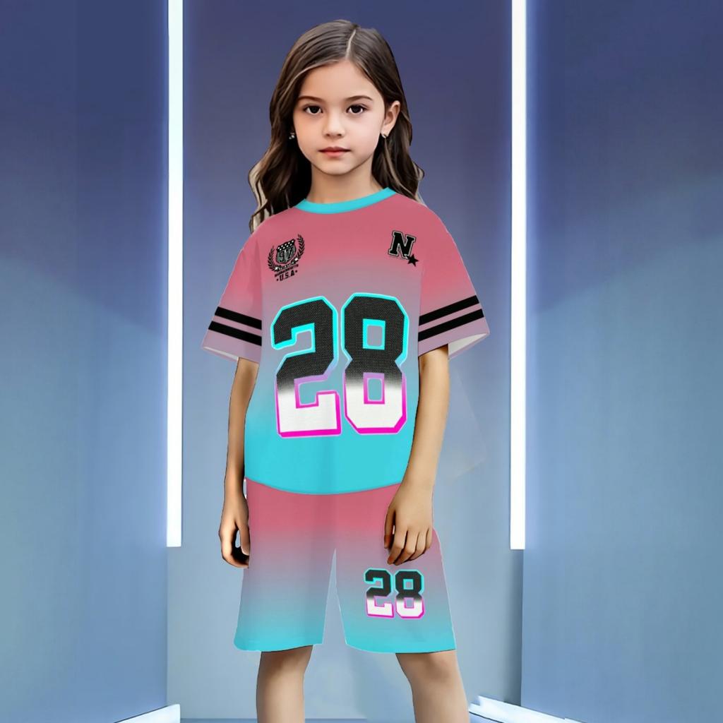 Unisex Kids' Sport Set with Letter Print, Short Sleeve Top and Pants, Round Neck Casual Outfit