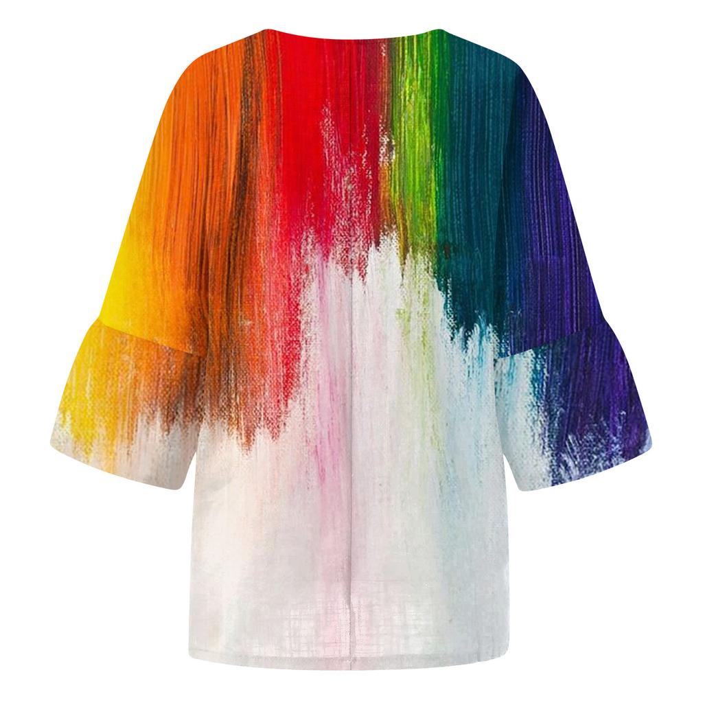 Women's Fashion Half Sleeve Round Neck Printed Loose Casual Blouse Top