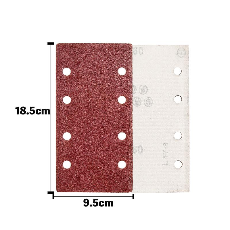 10pcs 8-Hole Rectangular Premium Flocked Sandpaper Sheets Self-Adhesive 185X93mm - Assorted Grits For Air Grinders