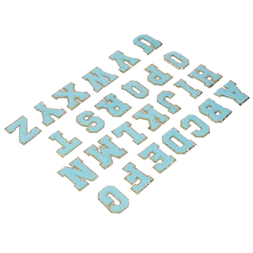 26 Pcs Iron On Letters A To Z Blue Letters Gold Glitter Border Clothing Sewing Embroidery Iron Patches Decorations
