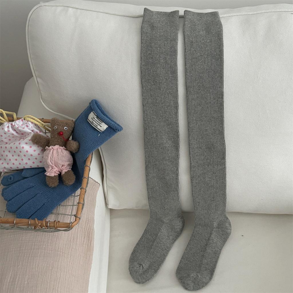 Bomull Dame Strømper 80cm Høst Vinter Varm Lange Sokker Lårhøye Strømper Lolita Ensfarget Knehøye Lårsokker Strømper