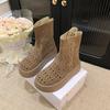 Women Short Boots 2026 New Summer Suede Vintage Hollow Out Women Ankle Boots Anti-slip Fashion Breathable Platform Female Boots
