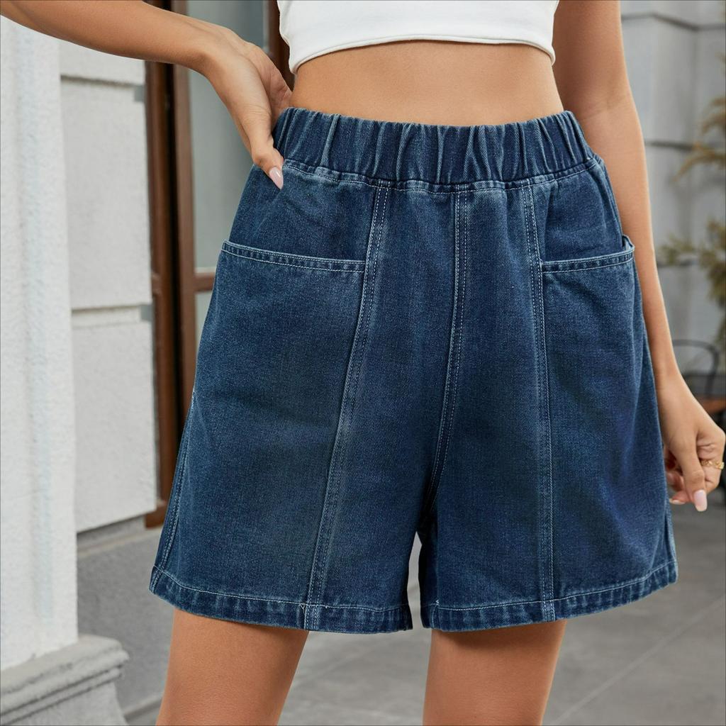 Washed Elastic Waist Denim Casual Shorts Tide