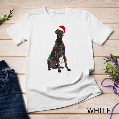 Deutsche Dogge Weihnachtsbeleuchtung Weihnachten Hundeliebhaber Weihnachtsmannmütze Unisex T-Shirt