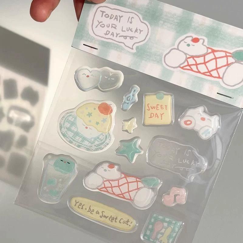 Girlish Cute Pink Fruit Ice Cream 3D Relief Stickers High-quality Epoxy Resin Jelly Decals for IPad Laptops Phone Case DIY Decor