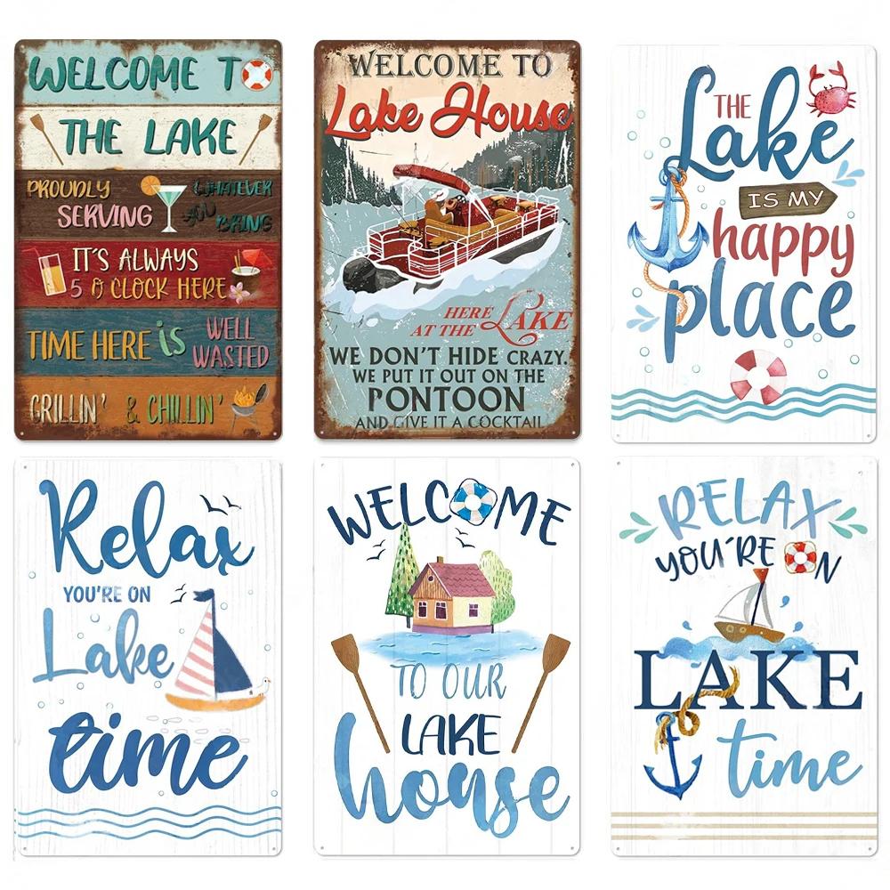Lake House Posters Vintage Metal Tin Signs Decor Rustic Plaque Metal Plate Wall Art Decor for Living Room